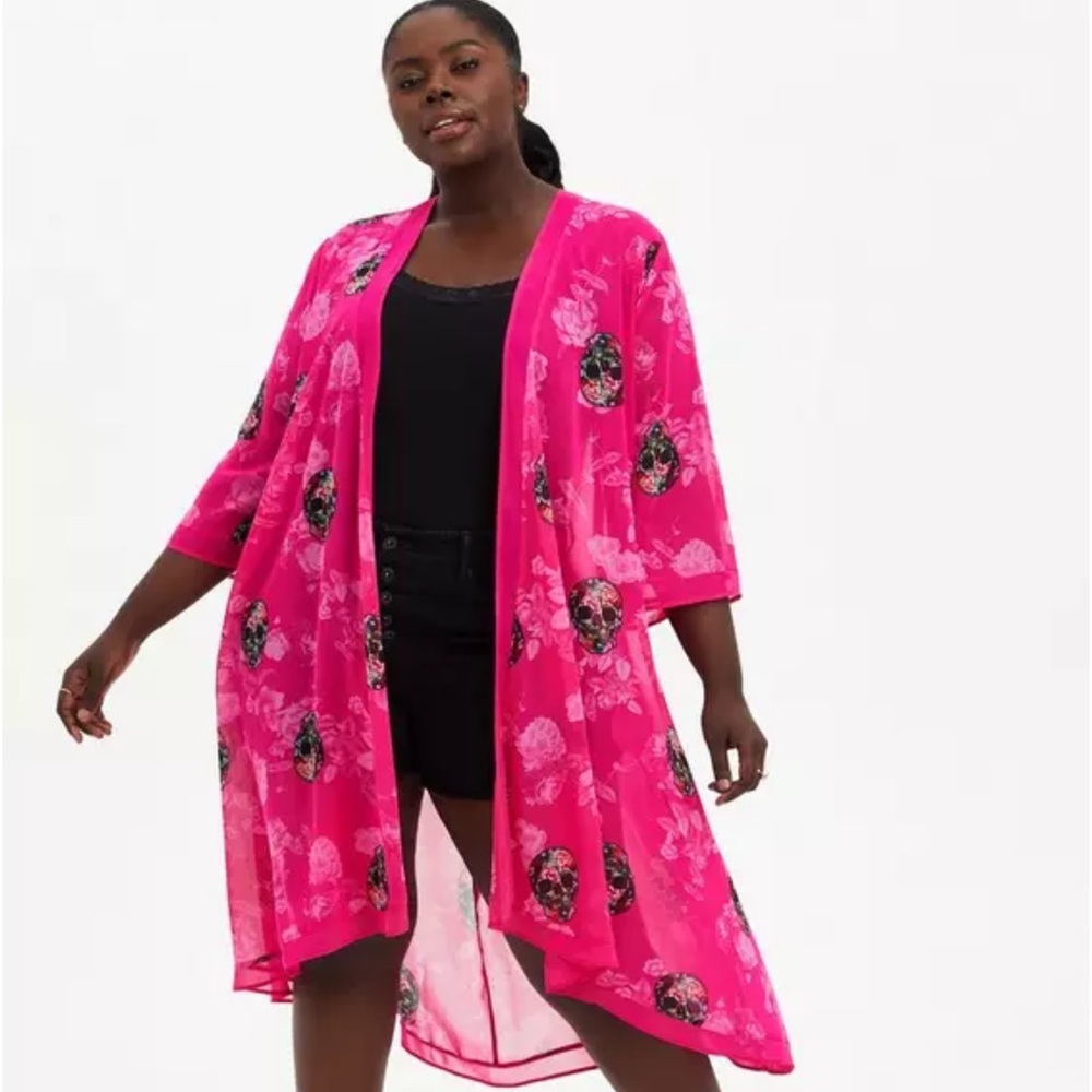 Torrid Pink Floral Skull Kimono